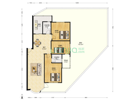 东明花园 3室2厅2卫 123平方