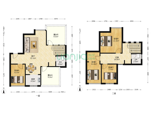 万派城 4室1厅2卫 105平方