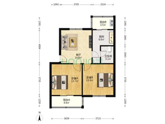 建北里 2室1厅1卫 76平方