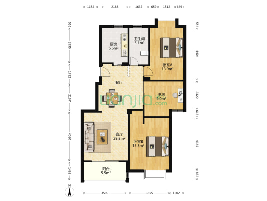 龙庭花苑 3室1厅1卫 103平方