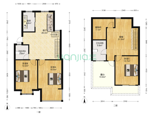 梅林雅苑 3室1厅2卫 84平方