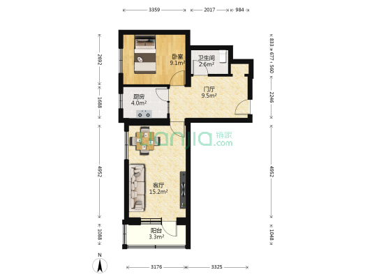 南苑西路56号院 1室1厅1卫 53平方