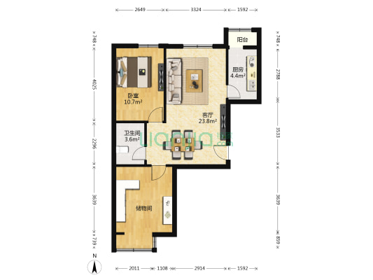 庑殿家苑C区 1室1厅1卫 80平方
