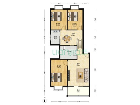 骞柳小区 3室2厅1卫 114平方
