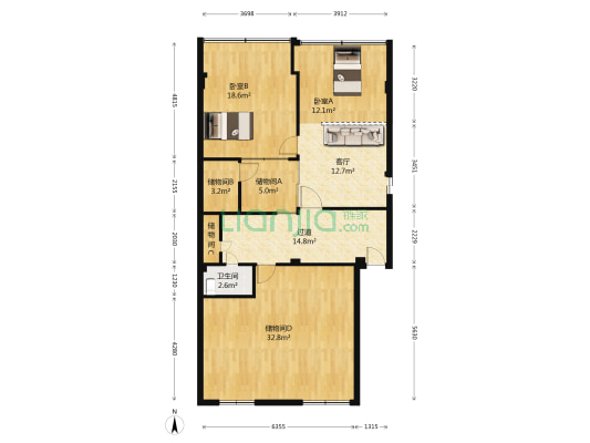 献华组团 2室1厅1卫 127平方