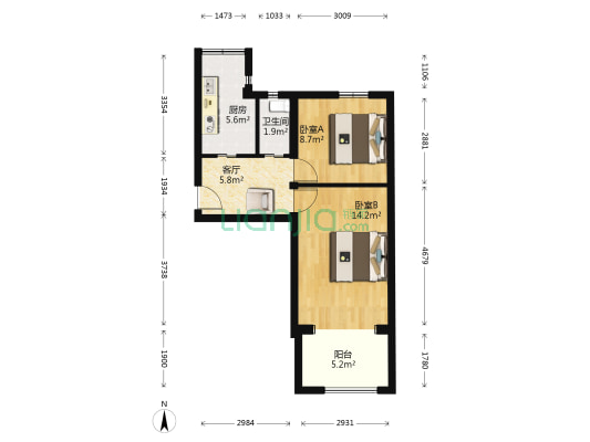 制线厂家属楼 2室1厅1卫 49平方