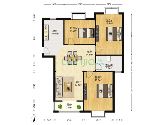 东景花苑 3室2厅1卫 112平方