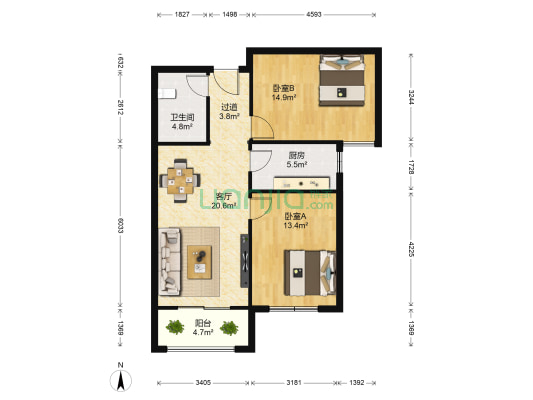 南翟营祈福悦城五区 2室1厅1卫 94平方