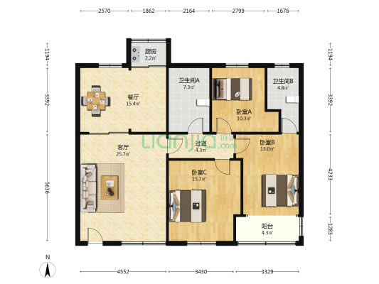 琥珀山庄人行宿舍 3室2厅2卫 126平方