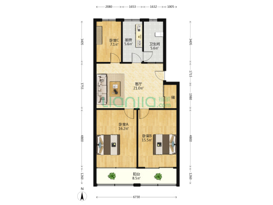 城北长寿公寓 3室1厅1卫 99平方