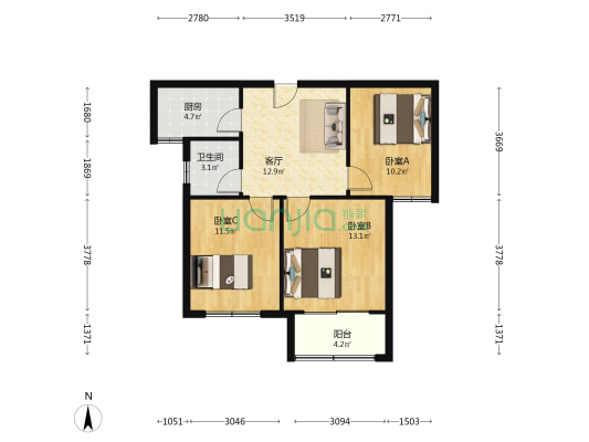 临湖社区意园 3室1厅1卫 86平方