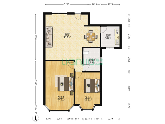 南洋虹桥公寓 2室1厅1卫 107平方