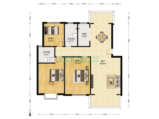 正荣大湖之都蓝汀岸 3室1厅2卫 129平方