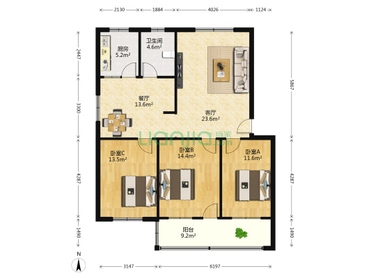 新房管局家属楼 3室2厅1卫 110平方