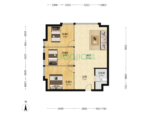 先河瞰都 3室1厅1卫 95平方