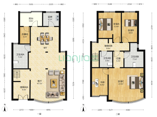 龙东花园 4室1厅3卫 146平方
