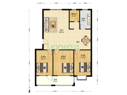 西店嘉苑 3室1厅0卫 121平方