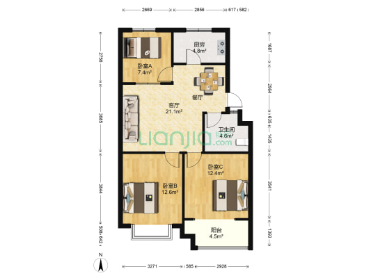 锦绣名郡 3室1厅1卫 89平方