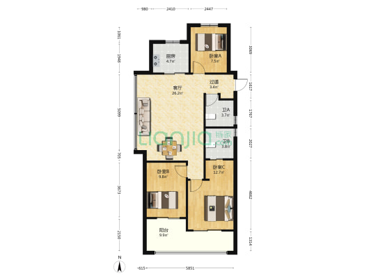 兴耀金帝启岸城 3室1厅2卫 98平方