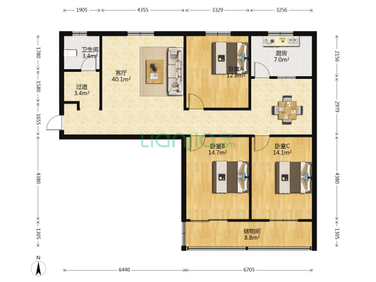 四通文化小区 3室1厅1卫 130平方