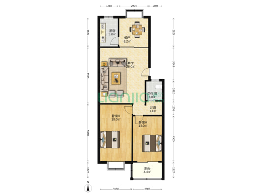文苑小区 2室2厅1卫 100平方