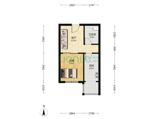 正鑫住宅 1室1厅1卫 44平方
