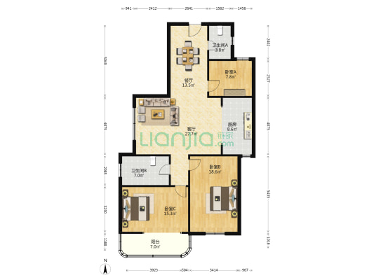 正力公寓 3室2厅2卫 150平方