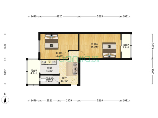 虎丘路小区 2室1厅1卫 63平方