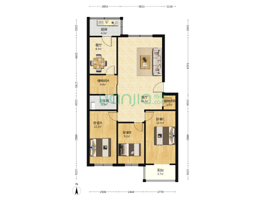 永华小区 3室2厅1卫 111平方