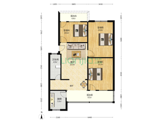 原粮食站小区 3室1厅1卫 88平方