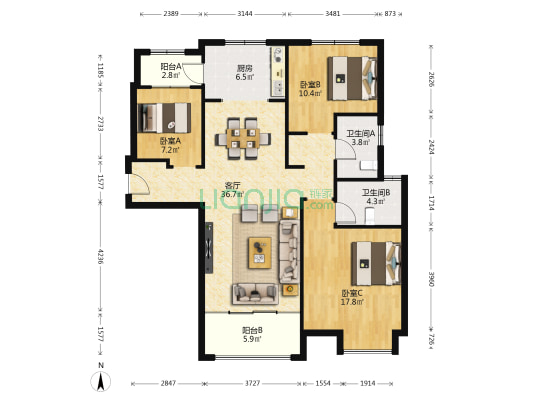 碧桂园城市花园 3室1厅2卫 135平方