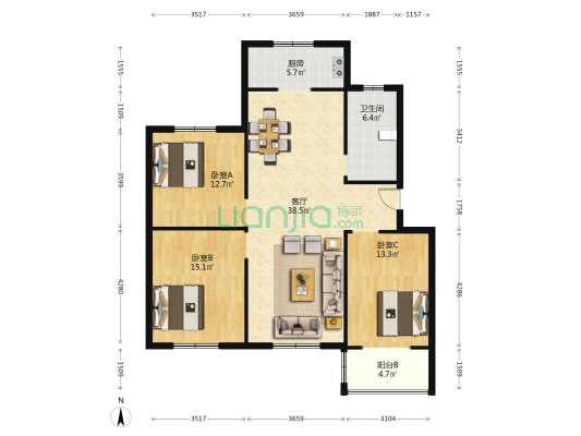 三阳华庭 3室1厅1卫 118平方
