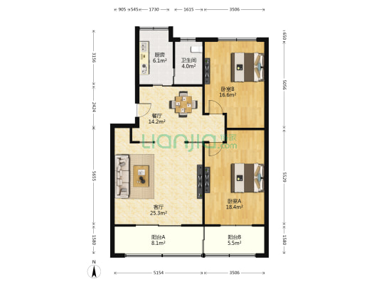中山村 2室2厅1卫 107平方