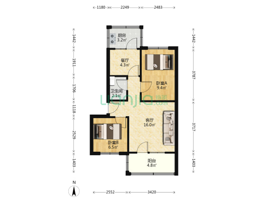 ：房子满五唯一税费只需几千元 简单装修 社区位置好-户型图