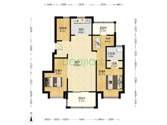 华地学府公园 3室1厅1卫 93平方
