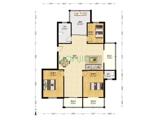 金谷家园W区 3室1厅2卫 138平方