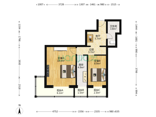 小关东里 2室1厅1卫 72平方