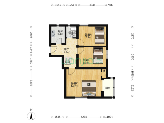 马连道三巷 3室1厅1卫 62平方