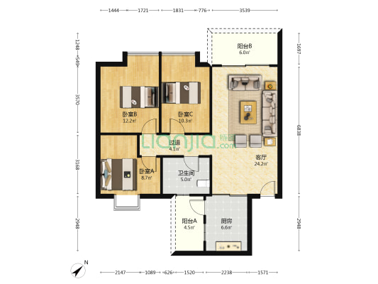 锦绣新城一期 3室1厅1卫 90平方