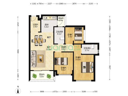 中荟城星钻苑 3室1厅2卫 94平方