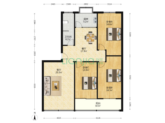 益兴花园 3室2厅1卫 124平方