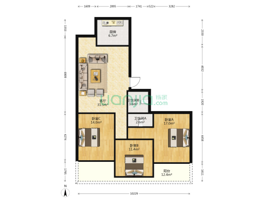 凤坂公寓 3室1厅2卫 110平方