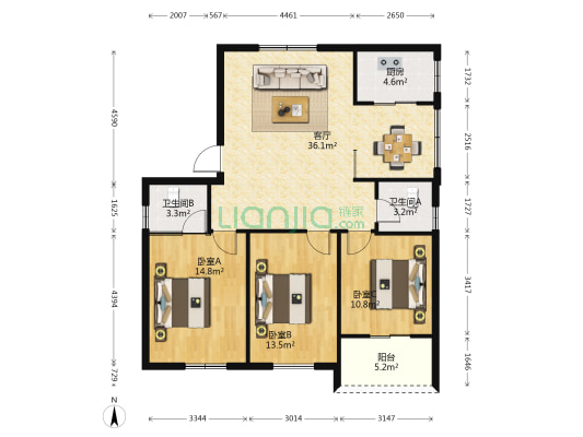 江融小区 3室1厅2卫 116平方