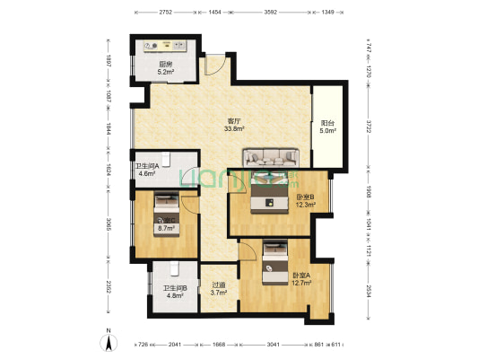 万科金域平江 3室1厅2卫 132平方