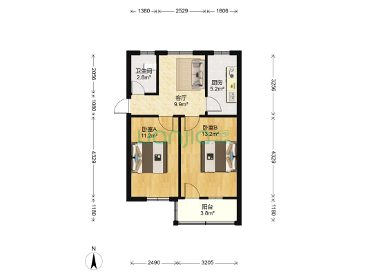 汽车公司家属院 2室1厅1卫 56平方