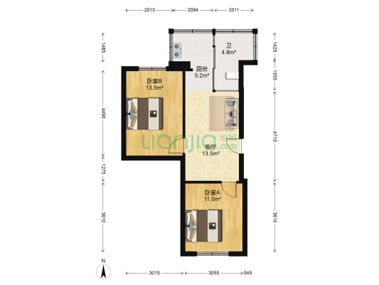 青年路155号 2室1厅1卫 63平方