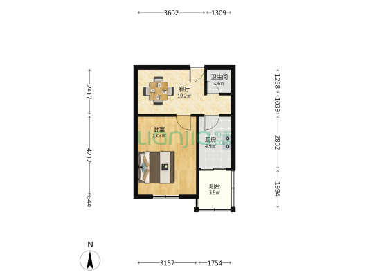 湖东路44号 1室1厅1卫 41平方