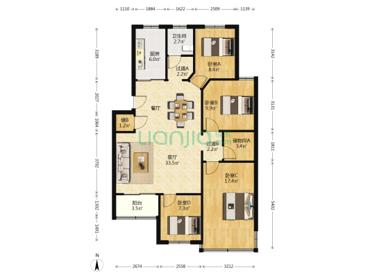 正始公寓 4室1厅1卫 112平方
