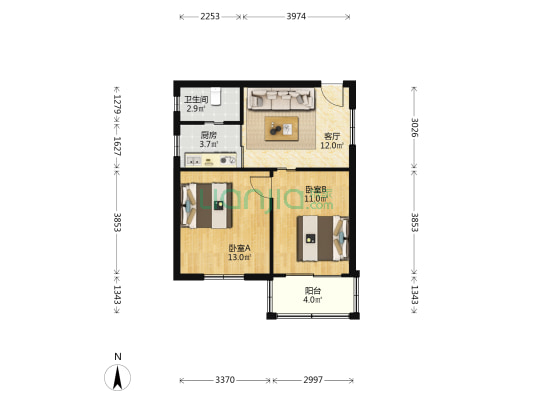 新高路小区 2室1厅1卫 56平方
