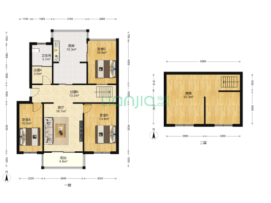 城北小区 3室1厅1卫 92平方